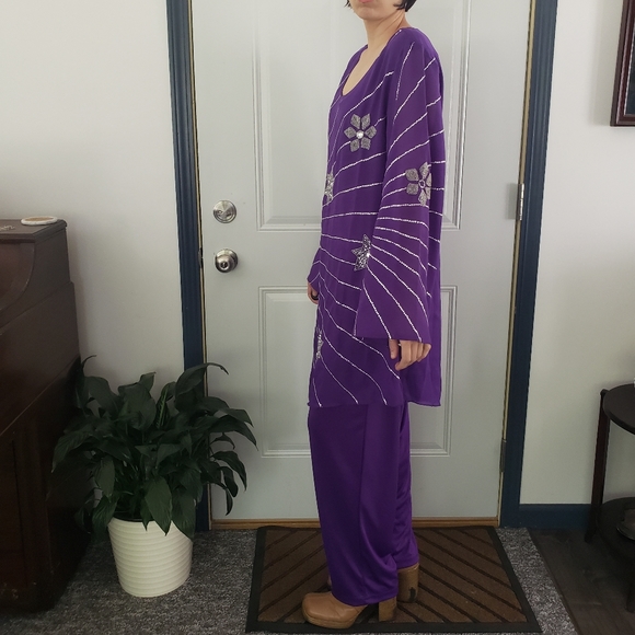 Vintage 70s Dressy Bell Sleeve Top and Pants Set - Picture 2 of 6